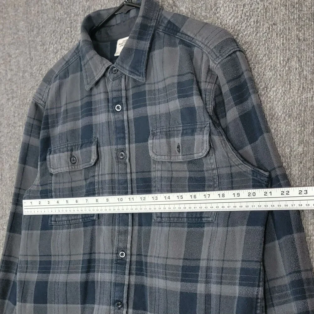 The North Face Shirt Mens L Blue & Gray Plaid Flannel Long Sleeve Button Up